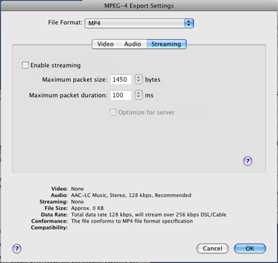 PcP Encodings - MPEG-4 Audio High - Streaming Settings